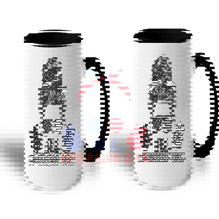 All American Girl Messy Bun American Flag 4Th Of July  V2 Accent Mug