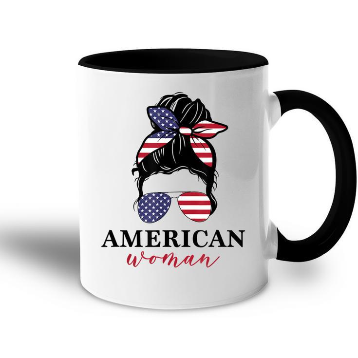 All American Girl Messy Bun Flag 4Th Of July Sunglasses  Accent Mug