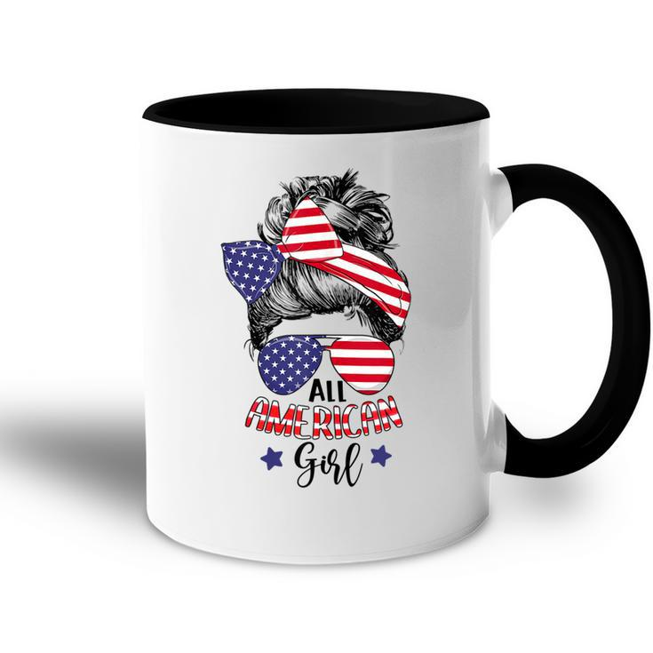 All American Girl Messy Bun Usa Flag Patriotic 4Th Of July  V2 Accent Mug