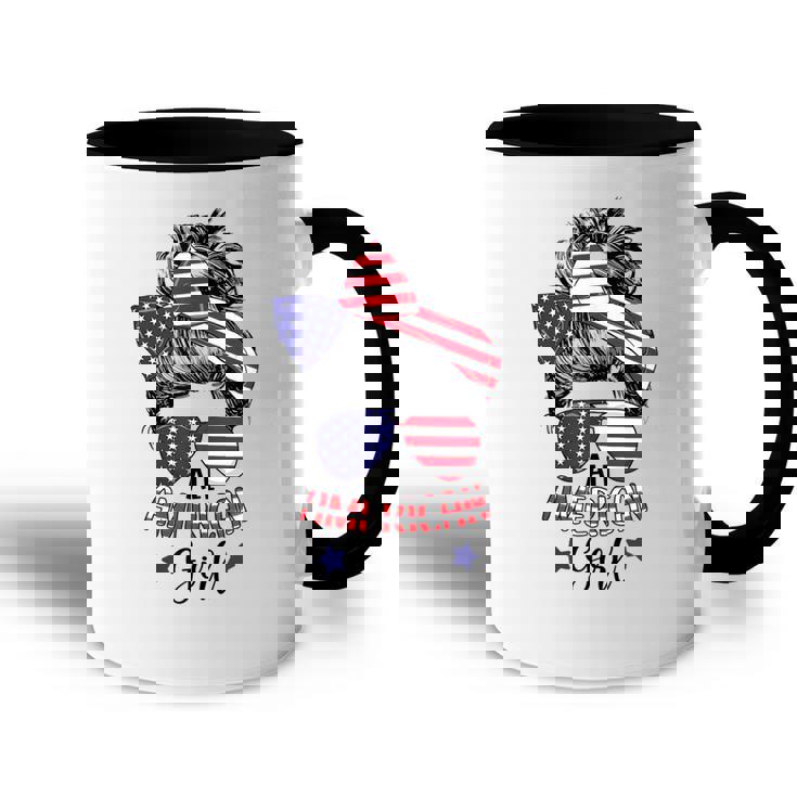 All American Girl Messy Bun Usa Flag Patriotic 4Th Of July  V2 Accent Mug