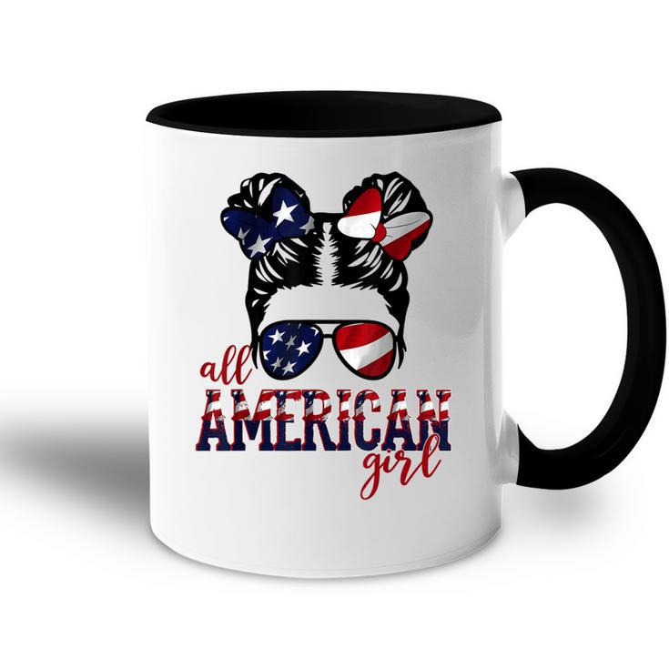 All American Girl Messy Hair Bun Woman Patriotic 4Th Of July  V2 Accent Mug