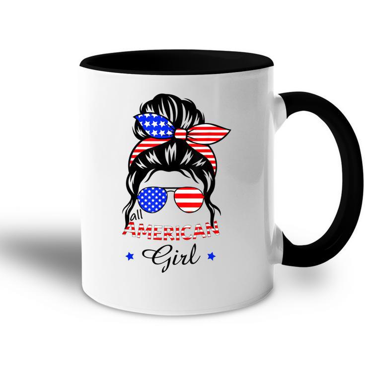 All American Girls 4Th Of July Daughter Messy Bun Usa  V6 Accent Mug