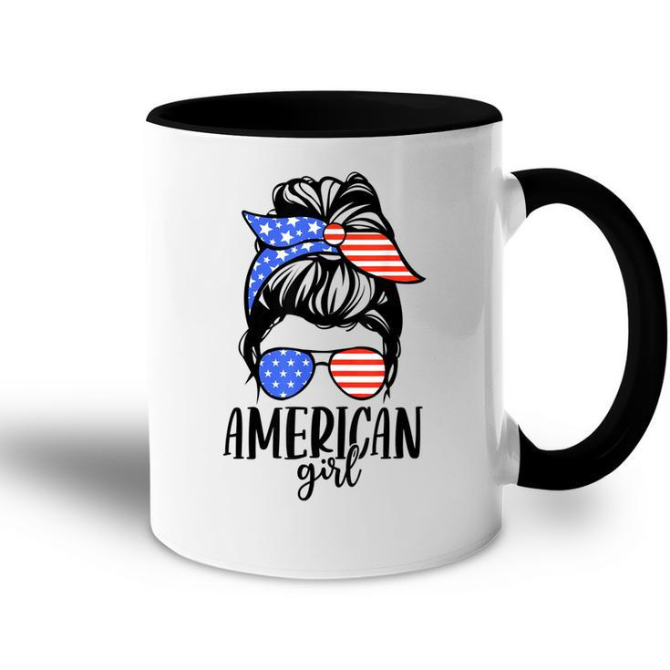 American Girl Messy Hair Bun Usa Flag Patriotic 4Th Of July  Accent Mug