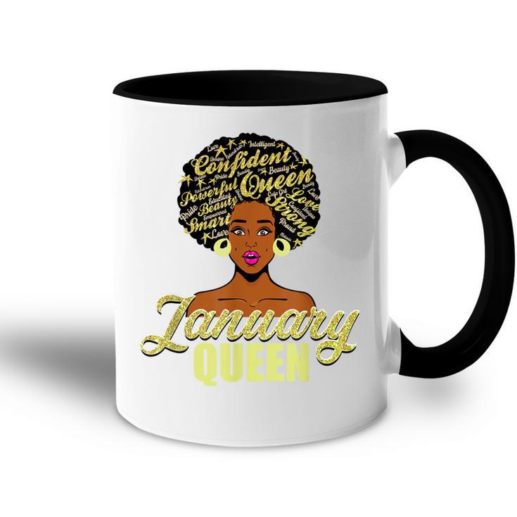 Black African American Melanin Afro Queen January Birthday  Accent Mug
