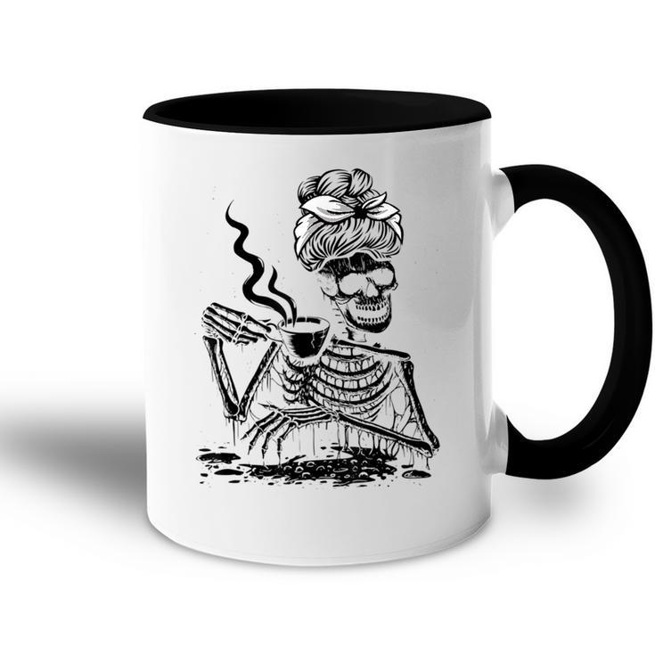 Coffee Drinking Skeleton Lazy Diy Halloween Costume Women  V4 Accent Mug