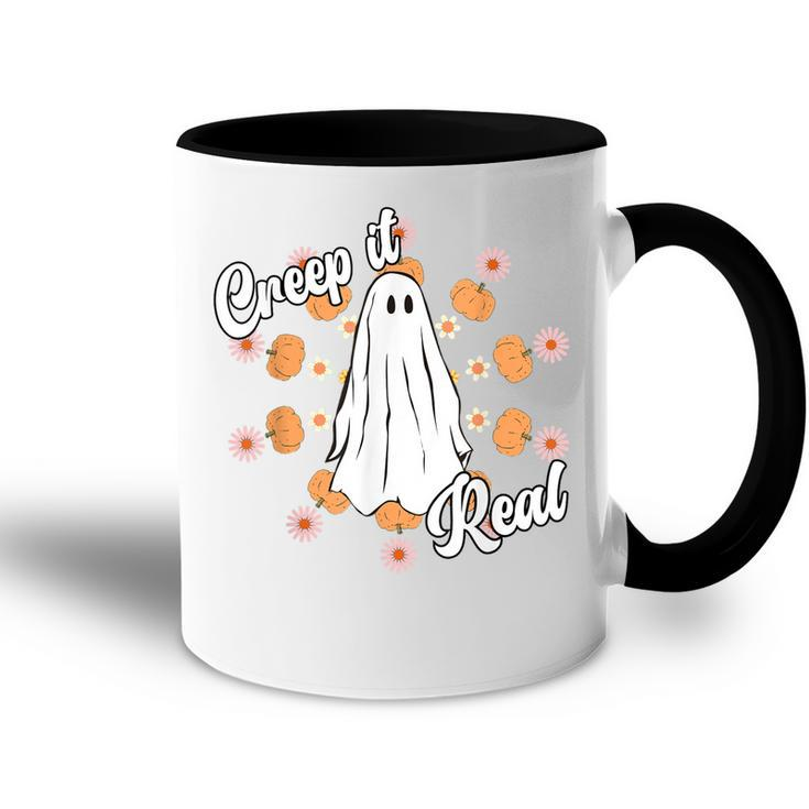 Creep It Real Vintage Ghost Pumkin Retro Groovy  Accent Mug