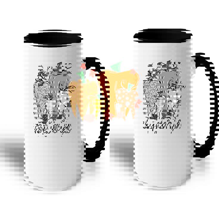 Fall Thanksgiving Happy Fall Yall Pumpkin Teeth Accent Mug - THEGIFTIO