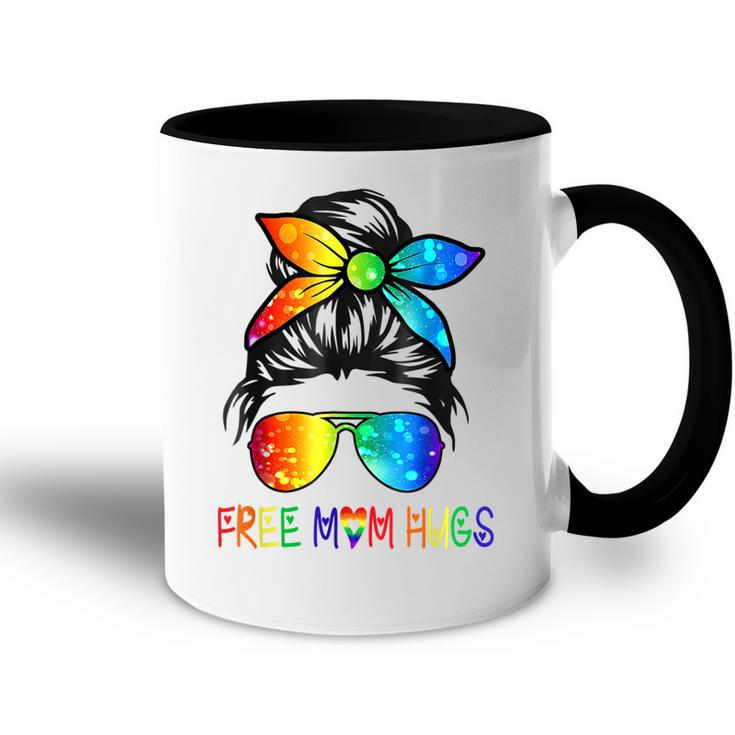 Free Mom Hugs Messy Bun Rainbow Lgbt Pride Month  Accent Mug