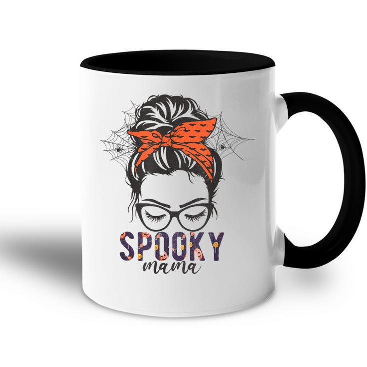 Funny Halloween Spooky Mom Messy Bun Skull Mama Costume  Accent Mug