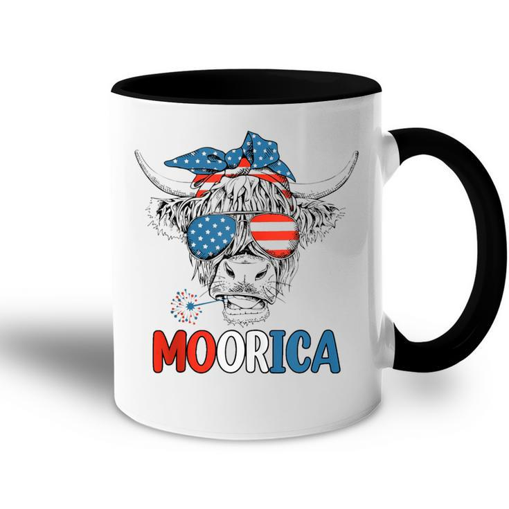 Funny Moorica 4Th Of July American Flag Highland Cow  Accent Mug