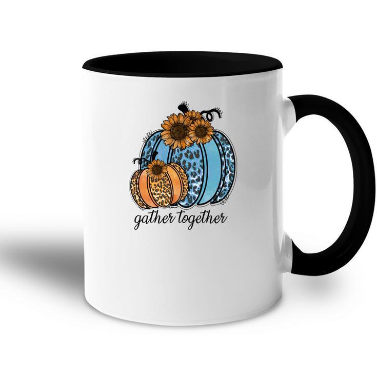 Gather Together Leopard Blue Pumpkin Fall Accent Mug