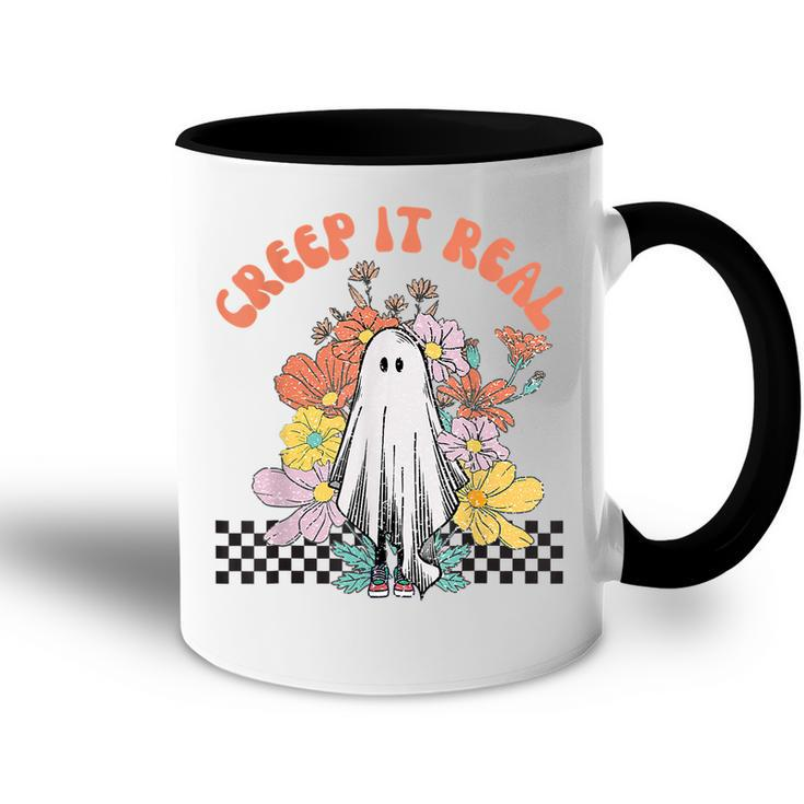 Halloween Costume Retro Creep It Real Ghost With Flowers  Accent Mug