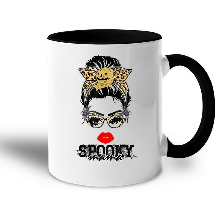 Halloween Leopard Print Messy Bun Spooky Mama  Accent Mug