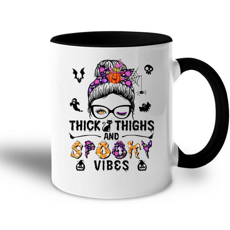 Halloween Messy Bun Thick Thighs And Spooky Vibes  Accent Mug