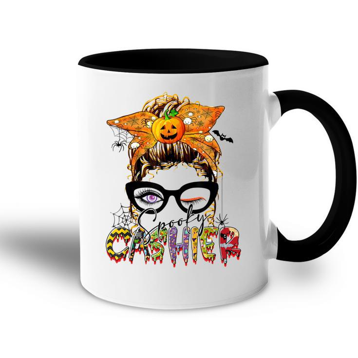 Halloween Spooky Cashier Messy Bun Glasses Spooky  Accent Mug