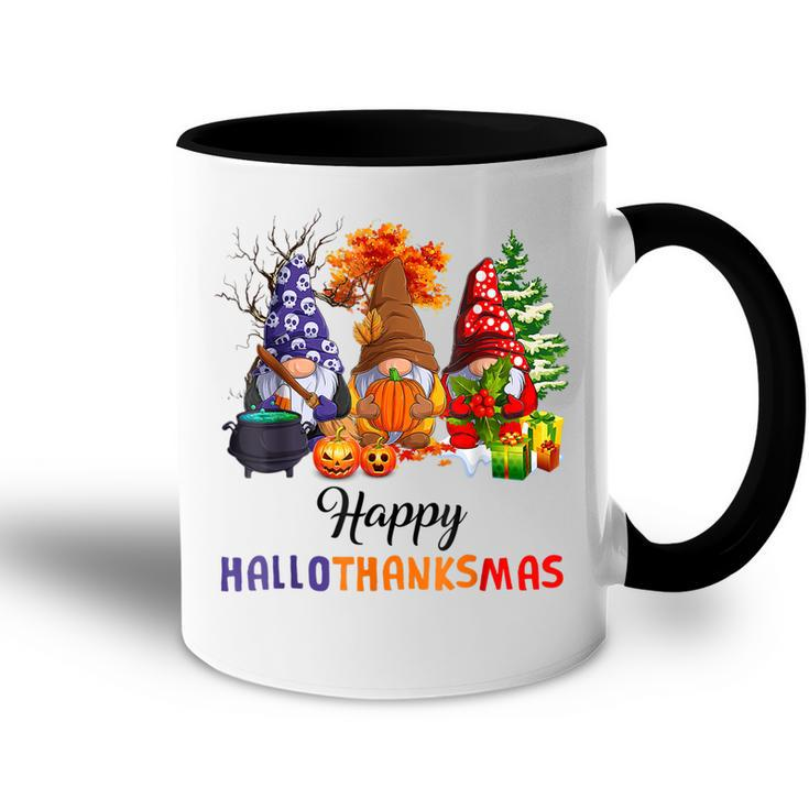 Halloween Thanksgiving Christmas Happy Hallothanksmas Gnomes  V11 Accent Mug