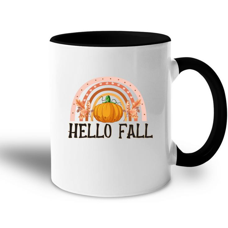 Hello Fall Boho Rainbow Pumpkin Accent Mug