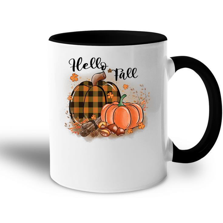 Hello Fall Plaid Pumpkin Spice Maple Leave Autumn Collection  Accent Mug