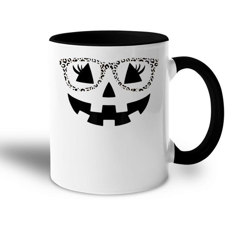 Jack O Lantern Face Pumpkin Halloween Leopard Print Glasses  Accent Mug