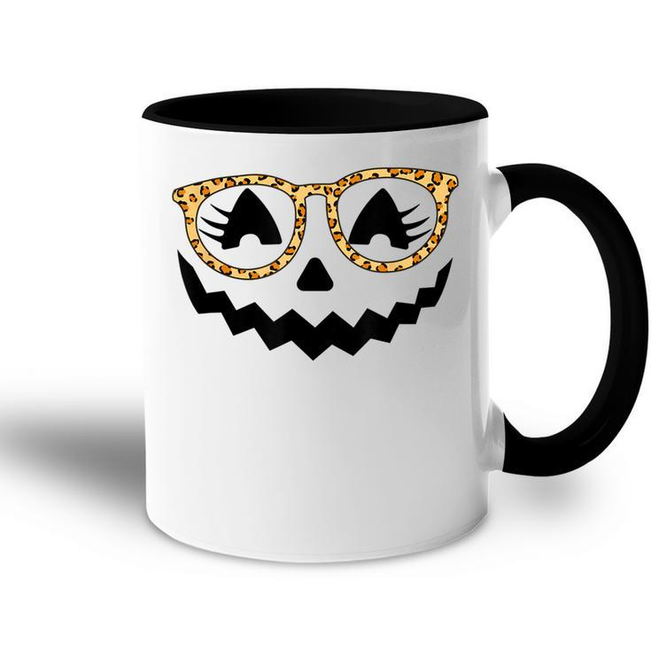 Jack O Lantern Face Pumpkin Halloween Leopard Print Glasses  V5 Accent Mug