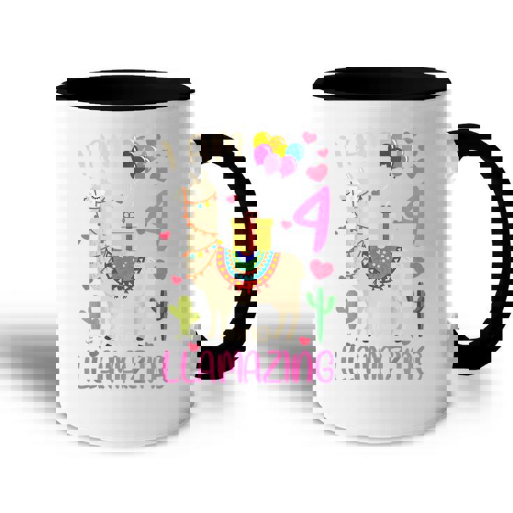 Kids 4Th Birthday I Am 4 Years Old And Llamazing Llama Girl Ns V2 Accent Mug