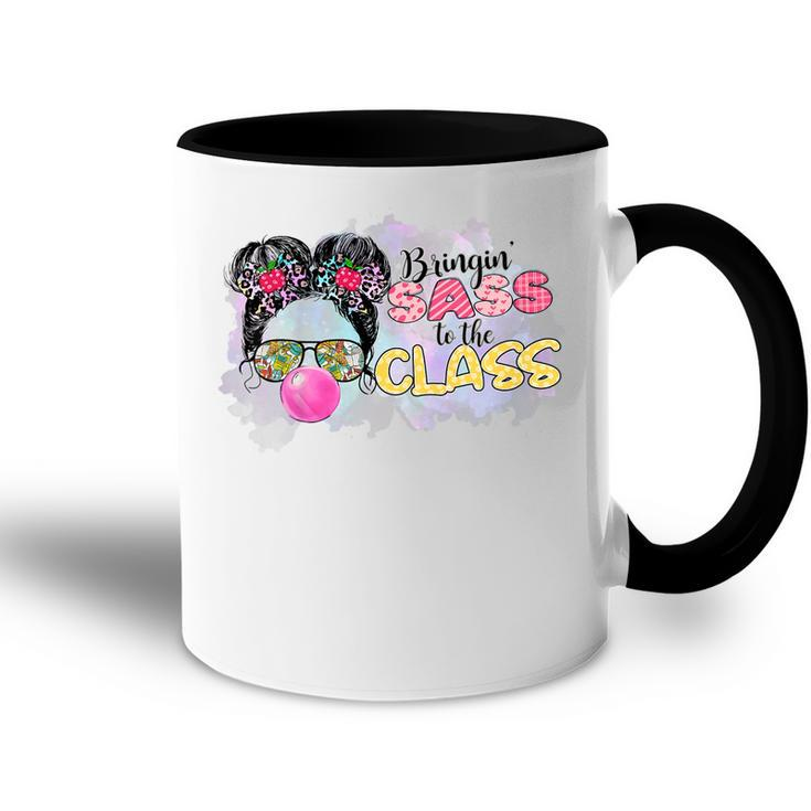 Kids Bringing Sass To The Class Messy Bun Glasses Back To School  Accent Mug