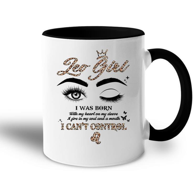 Leo Girl I Was Born With My Heart On My Sleeve Leopard  Accent Mug