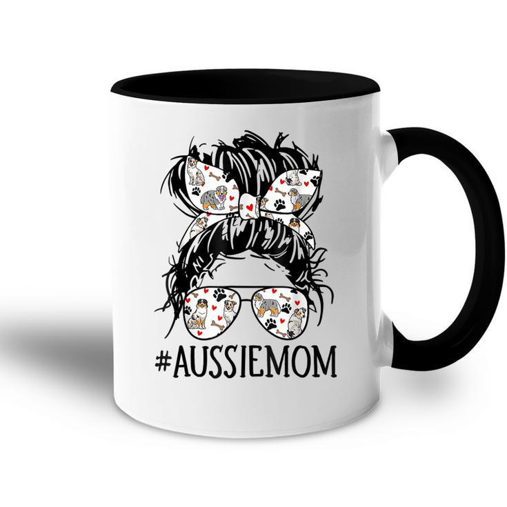 Messy Bun Mom Aussie Mom Glasses Mothers Day Dog Lovers  Accent Mug
