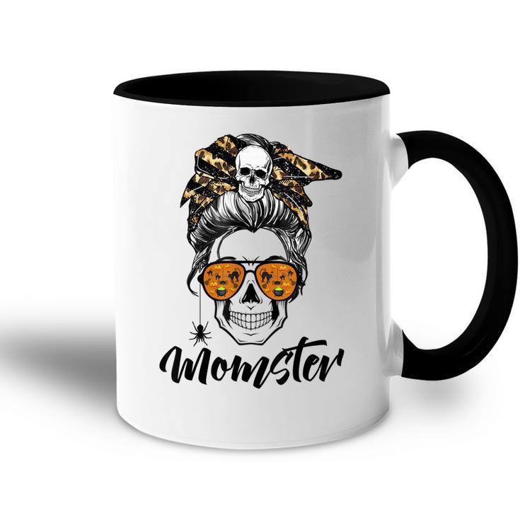 Messy Bun Monster Pun Momster Halloween Costume Skull Mom  Accent Mug