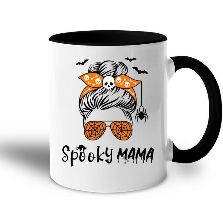 Messy Bun Spooky Mama Mom Funny Halloween Costume Skull  Accent Mug