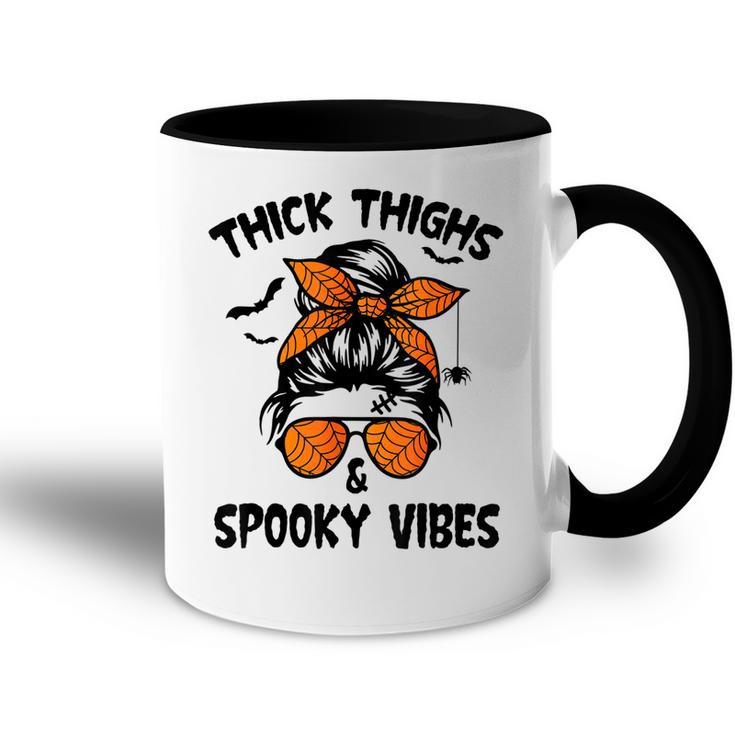 Messy Bun Thick Thighs And Spooky Vibes Halloween Women  Accent Mug