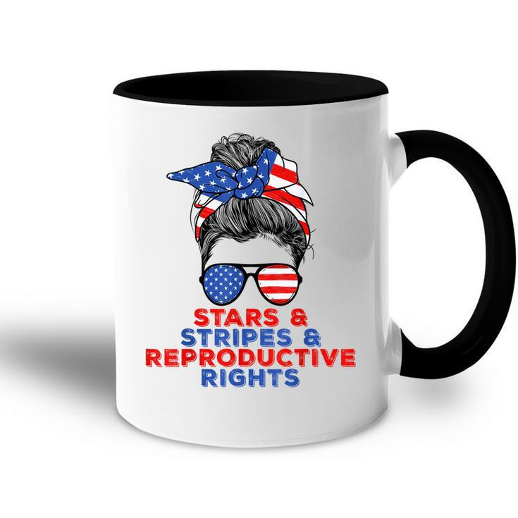 Messy Bun Us Flag Stars Stripes Reproductive Rights  Accent Mug