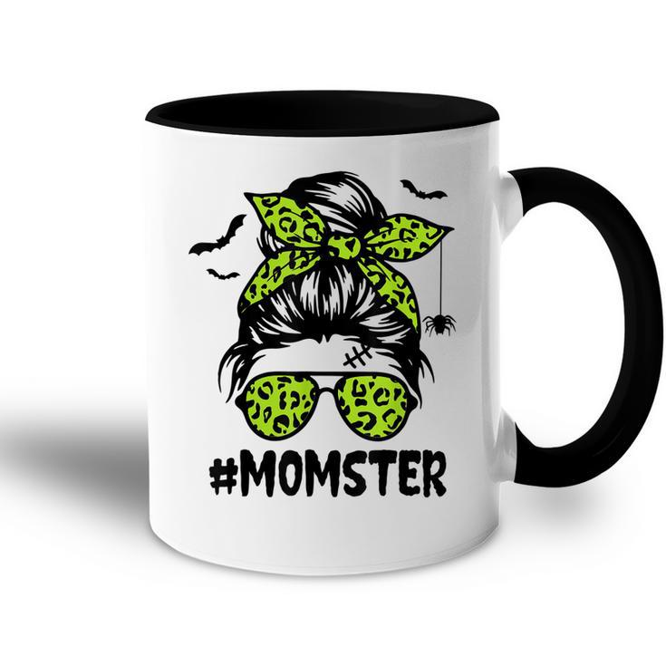 Momster  For Women Halloween Mom Messy Bun Leopard  Accent Mug