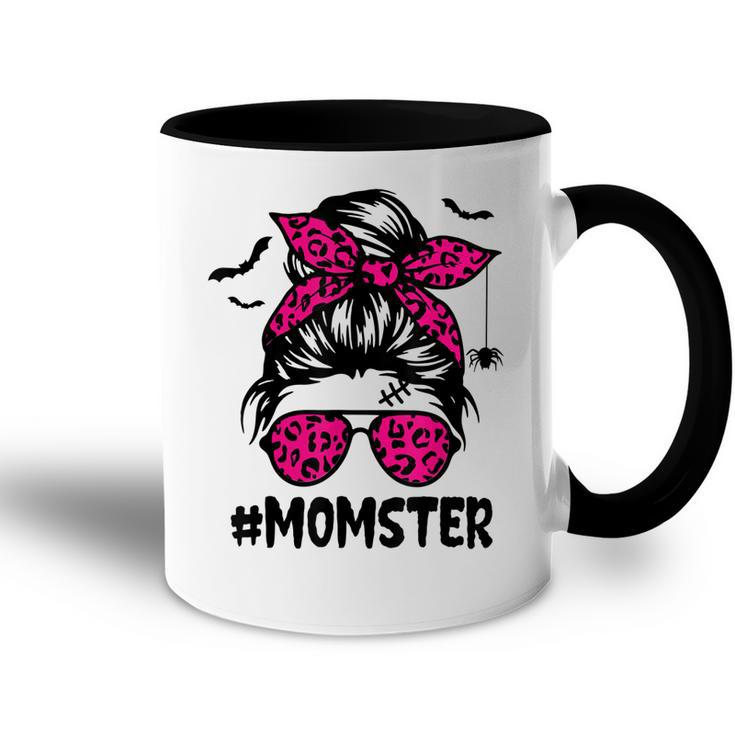 Momster  For Women Halloween Mom Messy Bun Leopard  Accent Mug