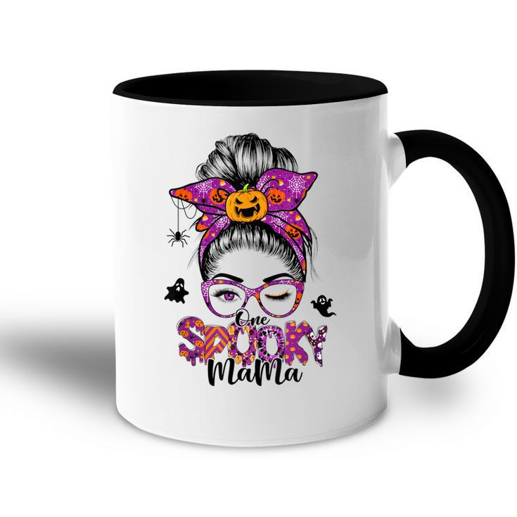 One Spooky Mama For Halloween Messy Bun Mom Monster Bleached  V6 Accent Mug