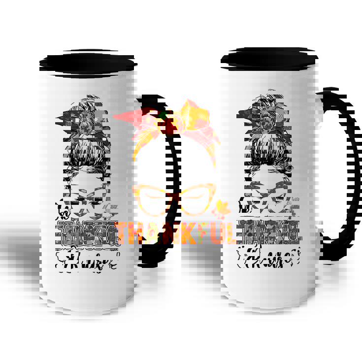 One Thankful Er Nurse Messy Bun Fall Autumn Thanksgiving Accent Mug