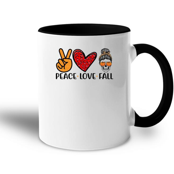 Peace Love Fall Messy Bun Girl Accent Mug