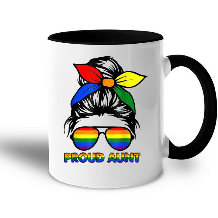 Proud Aunt Messy Bun Rainbow Lgbt Gay Pride Month  Accent Mug
