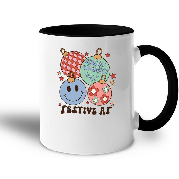 Retro Christmas Merry Bright Smiley Face Accent Mug