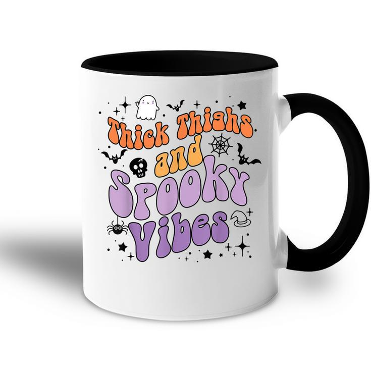 Retro Groovy Thick Thighs And Spooky Vibes Funny Halloween  Accent Mug