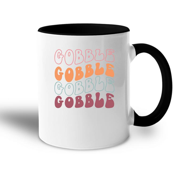Retro Thanksgiving Gobble Gobble Gobble Accent Mug