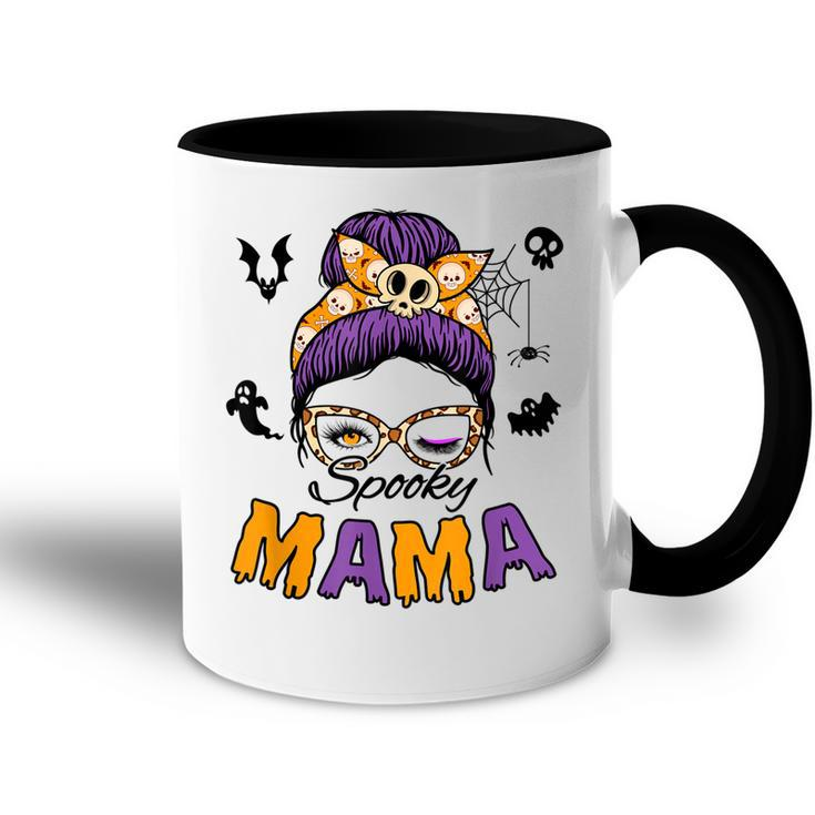 Skull Messy Bun Halloween Spooky Mama Mom Halloween  Accent Mug