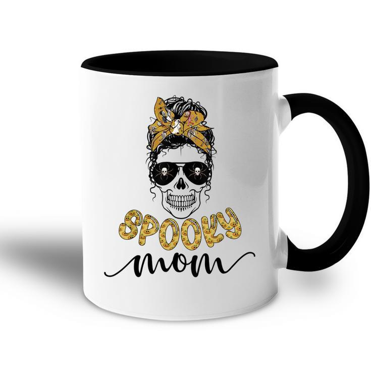 Skull Spooky Mom Messy Bun Mama Spider Halloween Zombie  Accent Mug