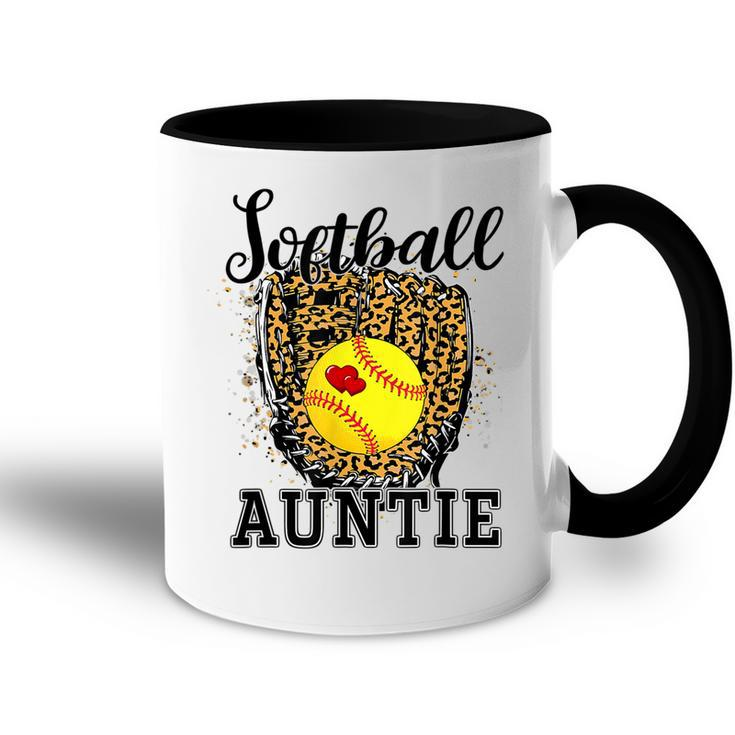 Softball Auntie Leopard Game Day Aunt Mother Softball Lover  Accent Mug