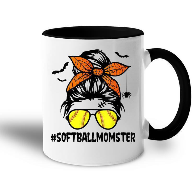 Softball Momster  For Women Halloween Mom Messy Bun  Accent Mug