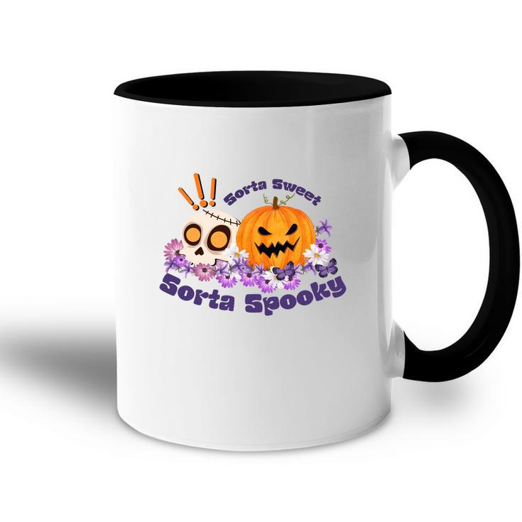 Sorta Sweet Sorta Spooky Halloween Pumpkin Skull Accent Mug