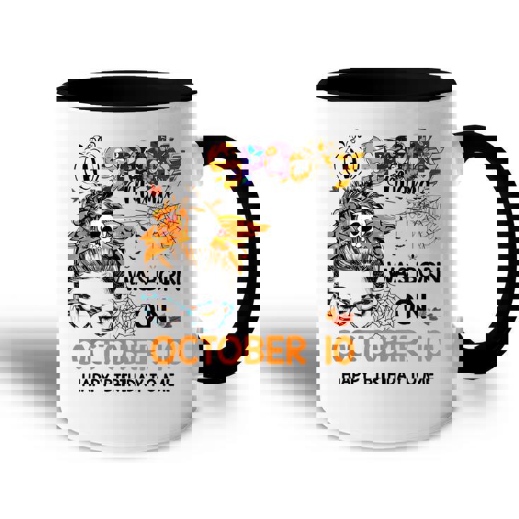 Spooky Mama Born On October 10Th Birthday Bun Hair Halloween  Accent Mug