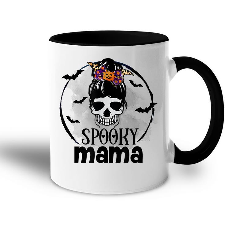 Spooky Mama Funny Halloween Mom Messy Bun Spooky Vibes Accent Mug