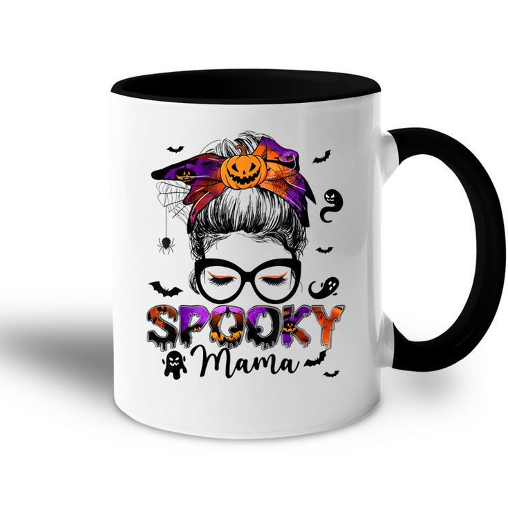 Spooky Mama Messy Bun Halloween Jack O Lantern Mom  Accent Mug