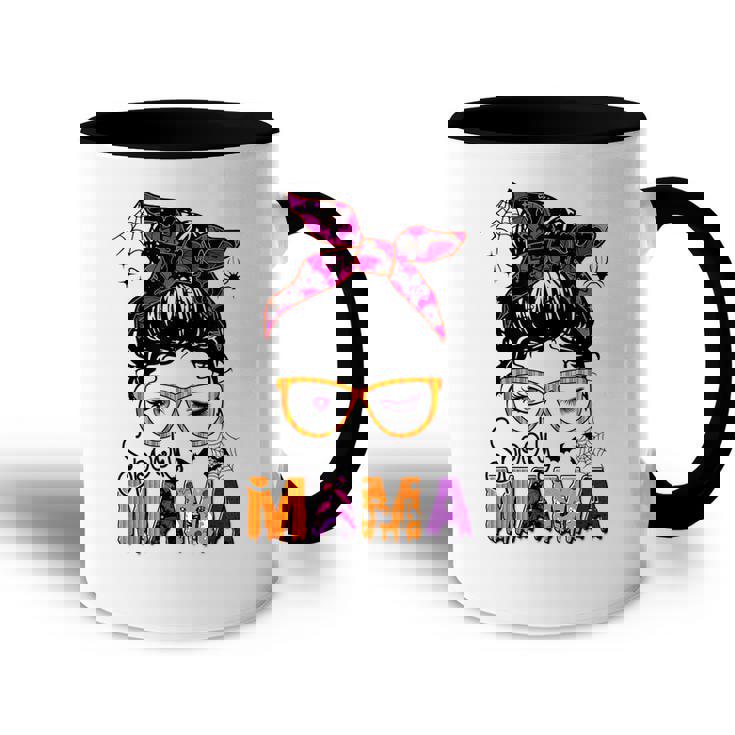 Spooky Mama Messy Bun Mom Life Halloween Costume  Accent Mug